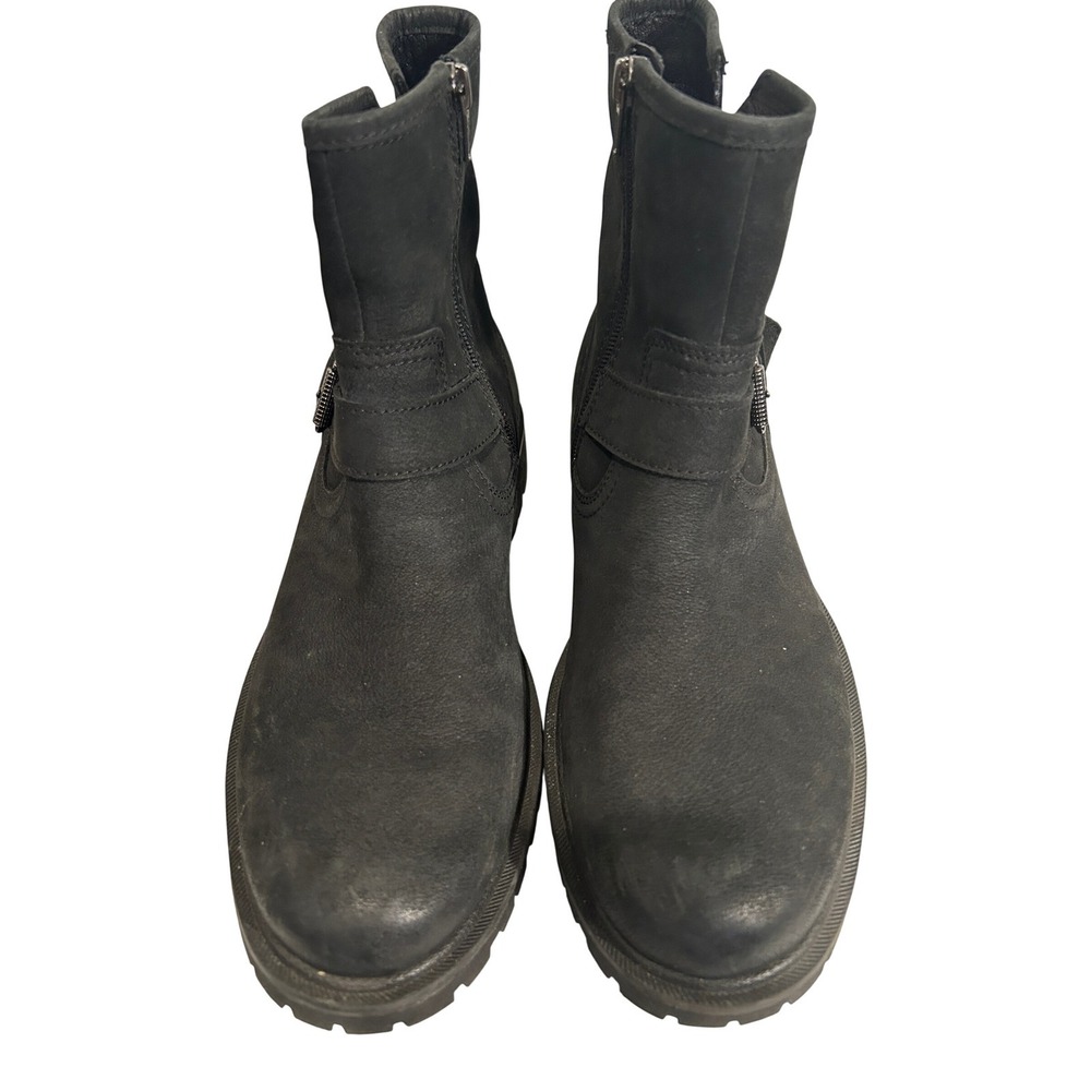 Crown Vintage Moto Boots Womens Size 9.5 Black Leather Mid Calf Lug Sole